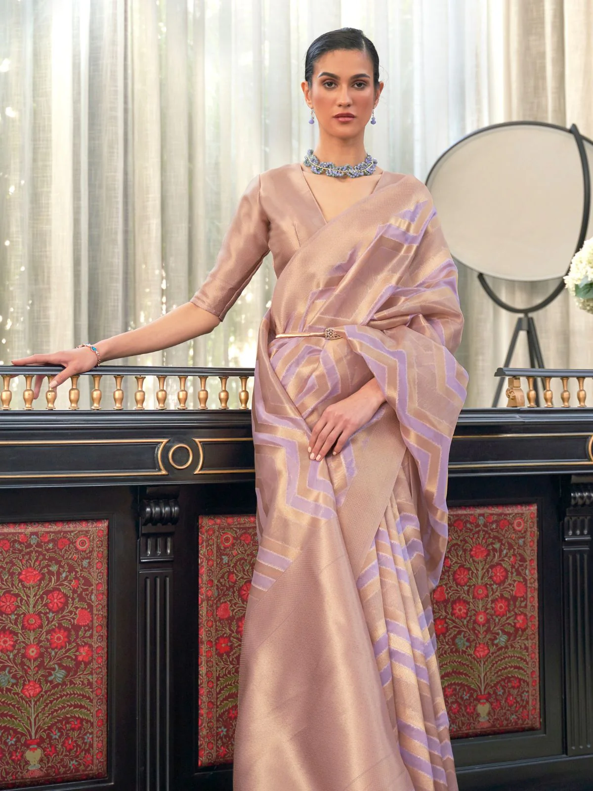 Odette Purple Woven Design Silk Blend Saree With Unstitched Blouse For Women - Image 2