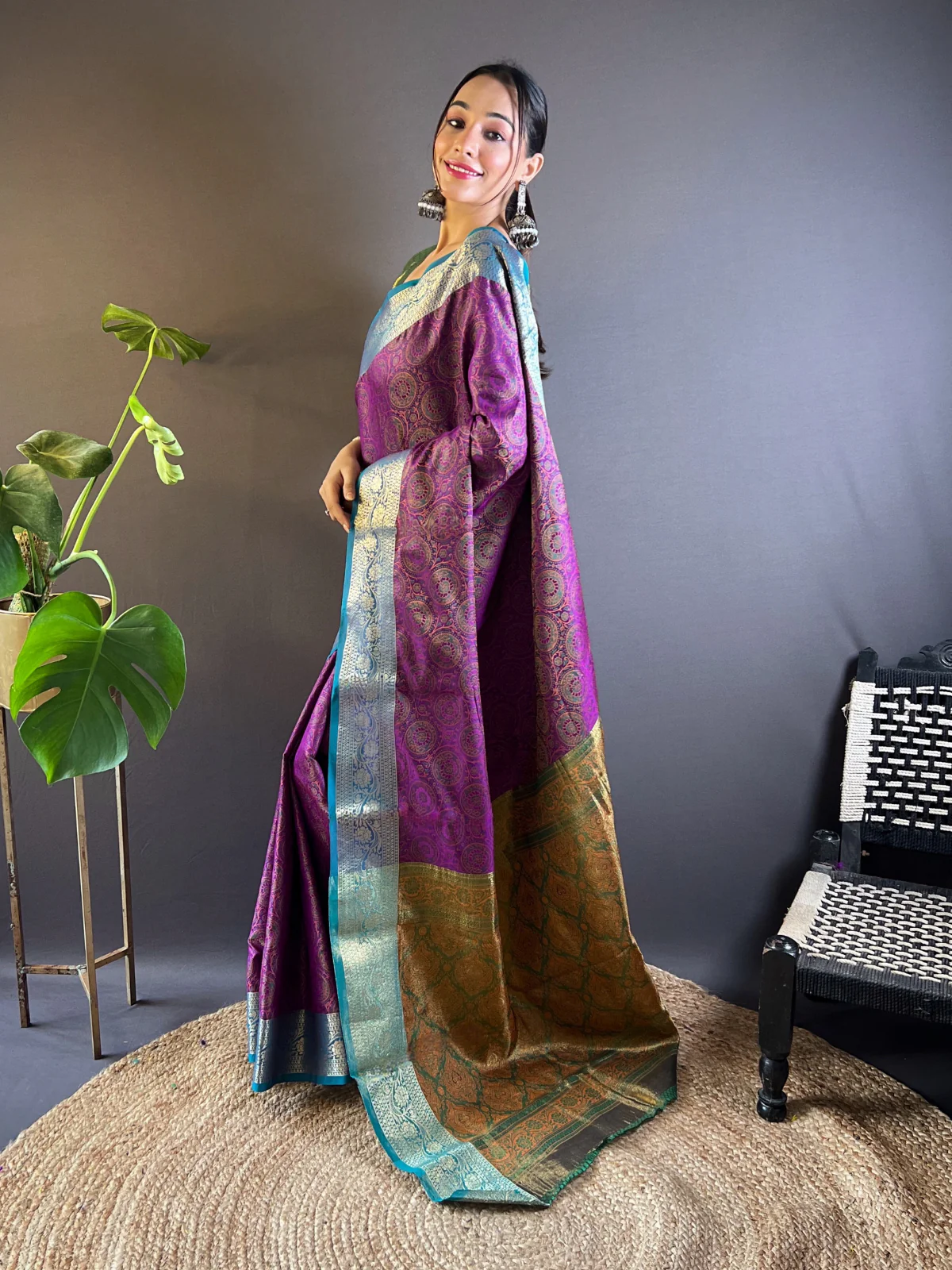 Odette Purple Woven Design Silk Blend Saree With Unstitched Blouse For Women - Image 2