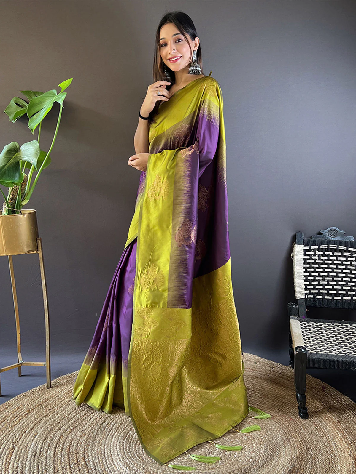 Odette Purple Woven Design Soft Silk Saree With Unstitched Blouse For Women - Image 2
