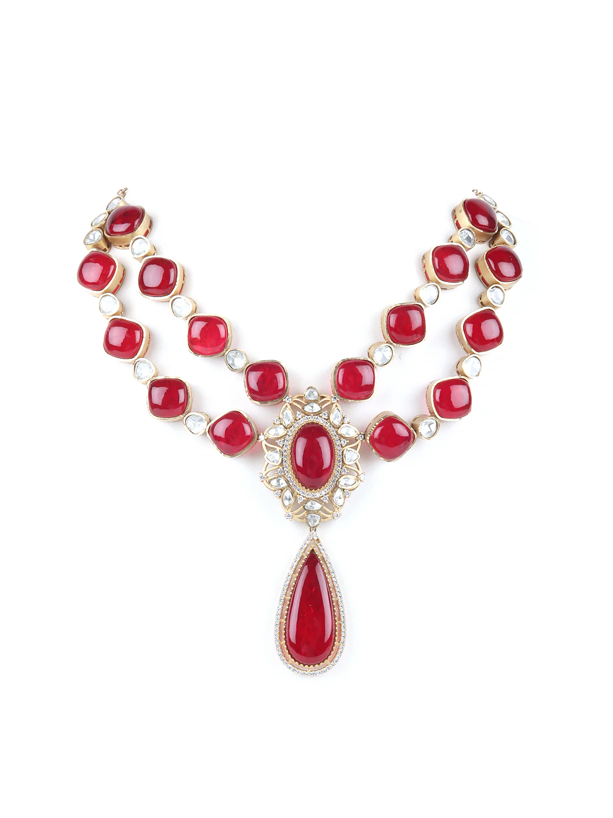 Odette Red And Gold Choker Neck Piece Set For Women - Image 3