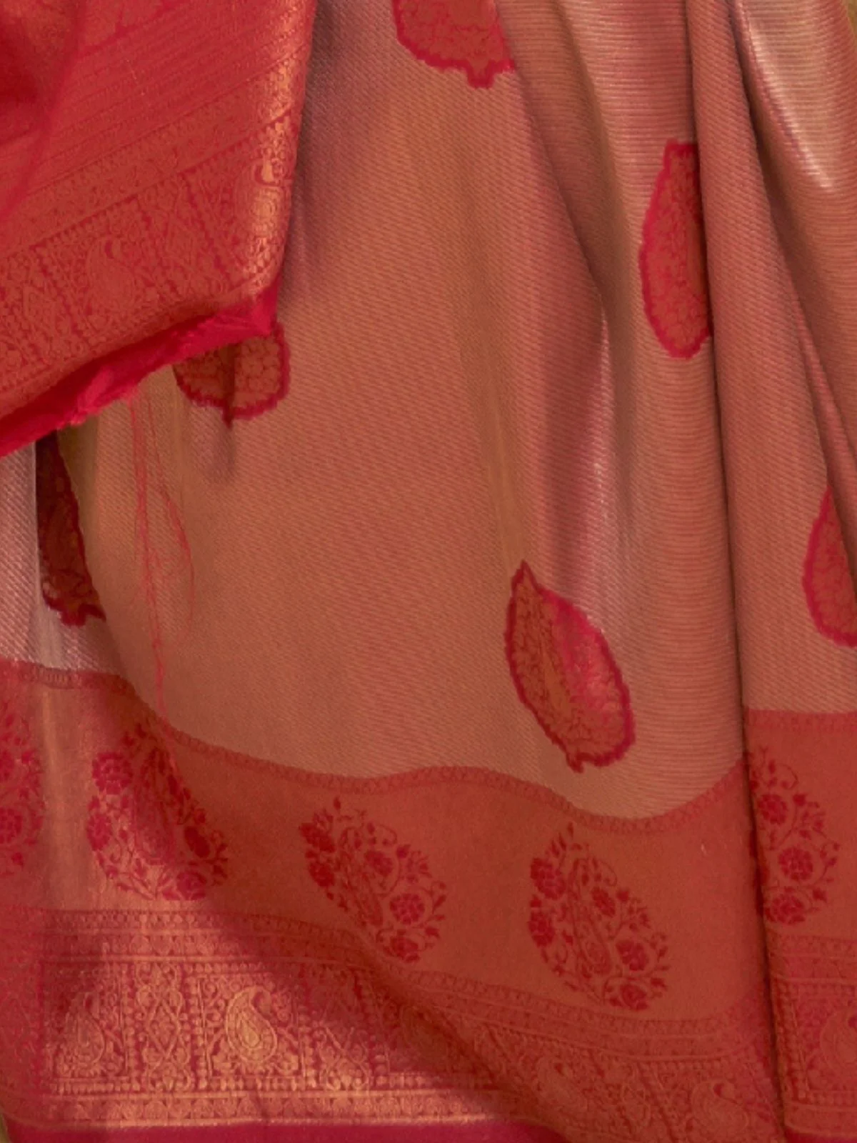 Odette Red Woven Design Silk Blend Saree With Unstitched Blouse For Women - Image 3