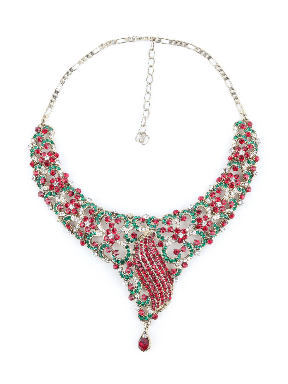 Odette Red and Green Gemstone Embellished Necklace Set for Women - Image 4