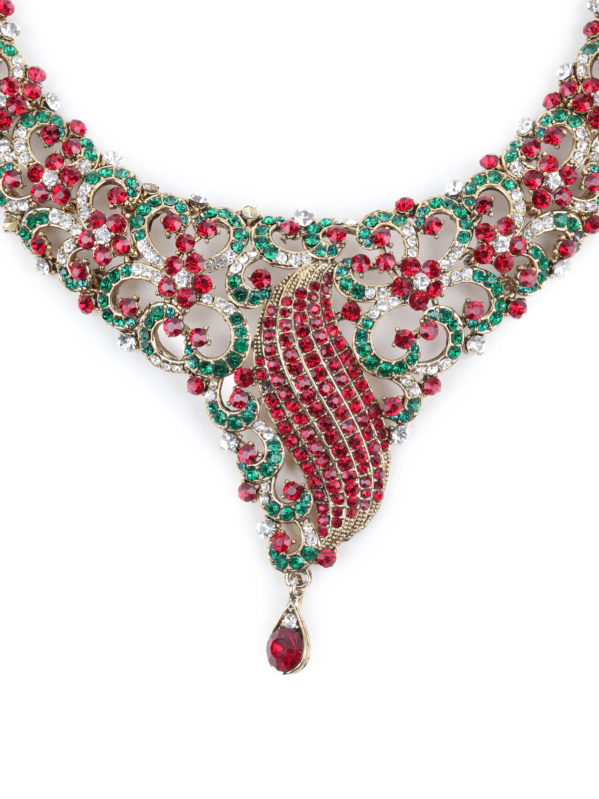 Odette Red and Green Gemstone Embellished Necklace Set for Women - Image 5