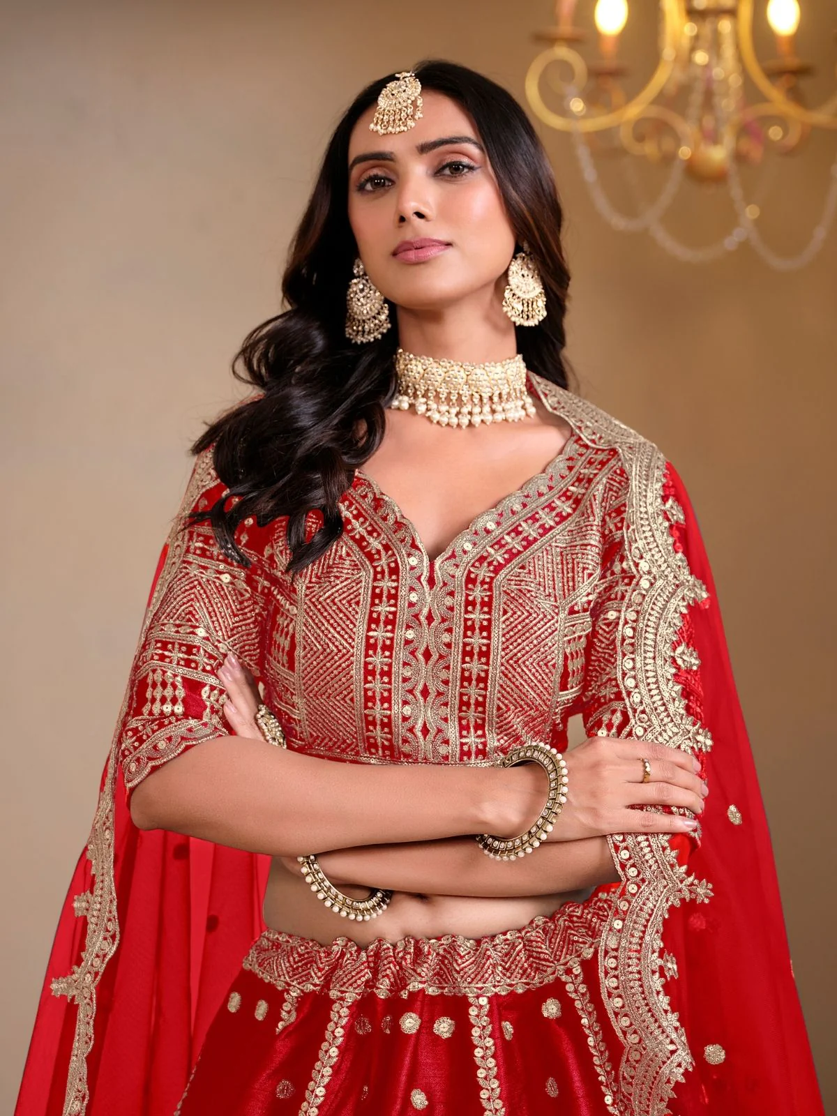 Odette Red Art Silk Embroidered Semi-Stitched lehenga For Women - Image 3