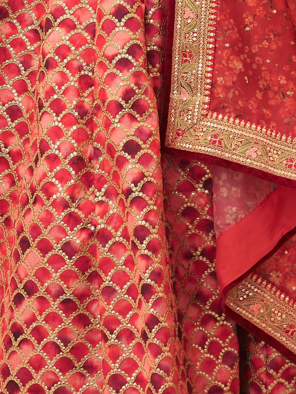 Odette Red Art Silk Embroidered Semi Stitched Lehenga With Blouse For Women - Image 5