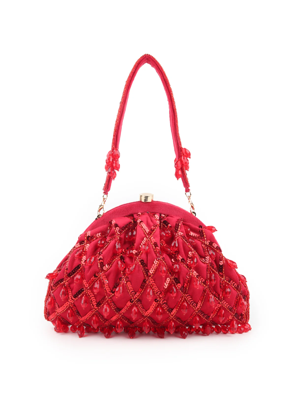 Odette Red Beads and Sequins Embroidered Batua for Women - Image 3
