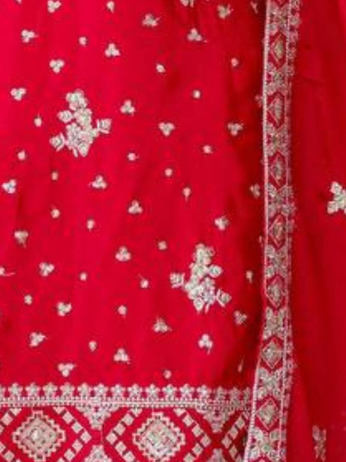 Odette Red Chiffon Embroidered Stitched Kurta Set For Women - Image 4