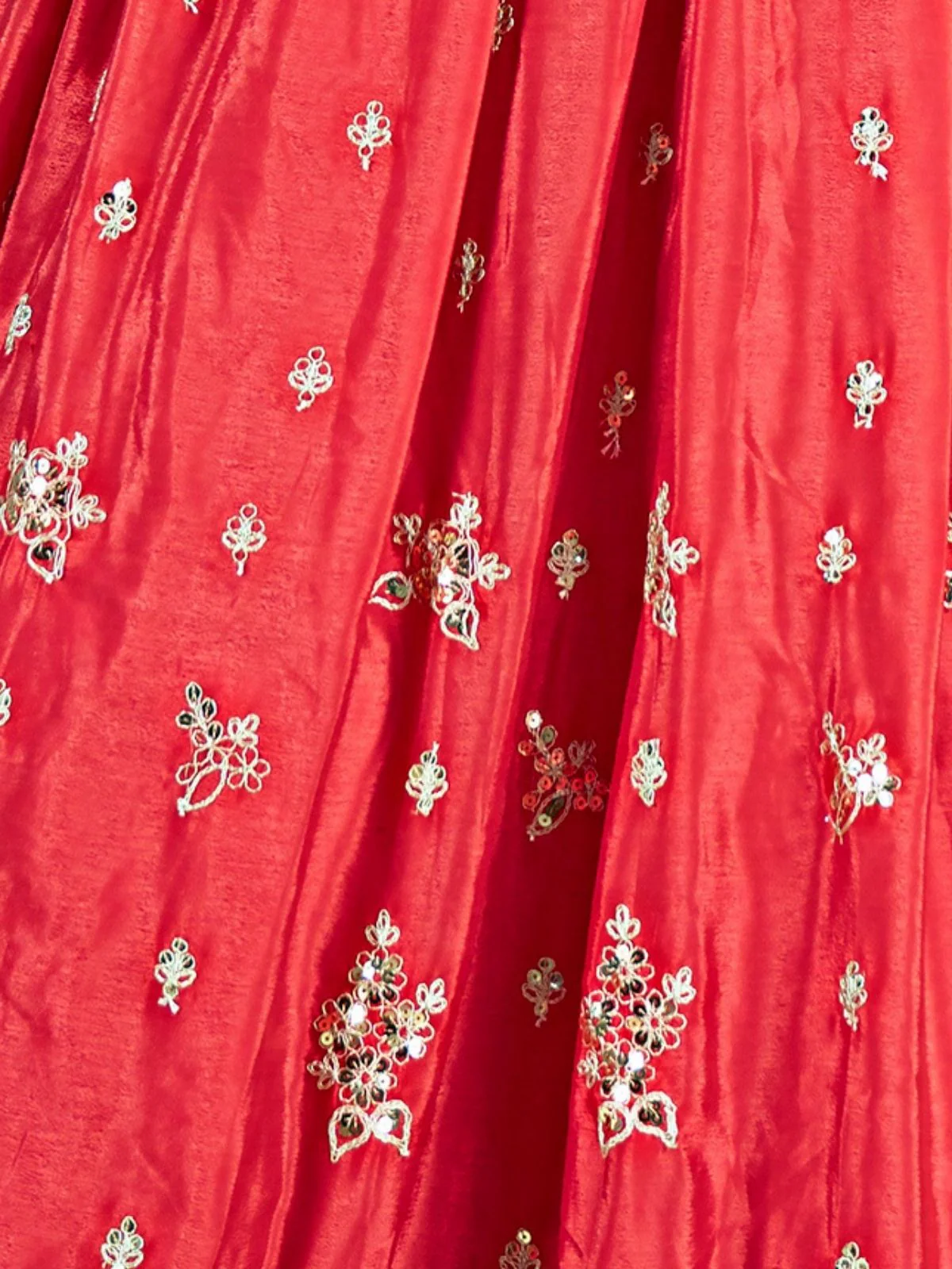 Odette Red Chinon Embellished Semi Stitched Lehenga For Women - Image 4