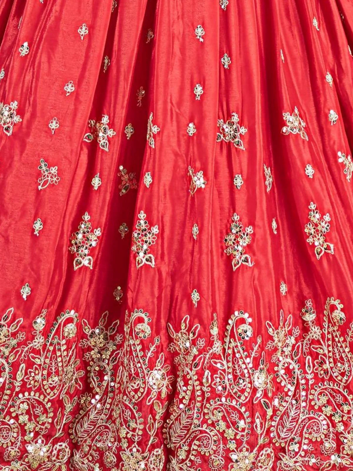 Odette Red Chinon Sequence Embroidered Semi-Stitched Lehenga For Women - Image 5