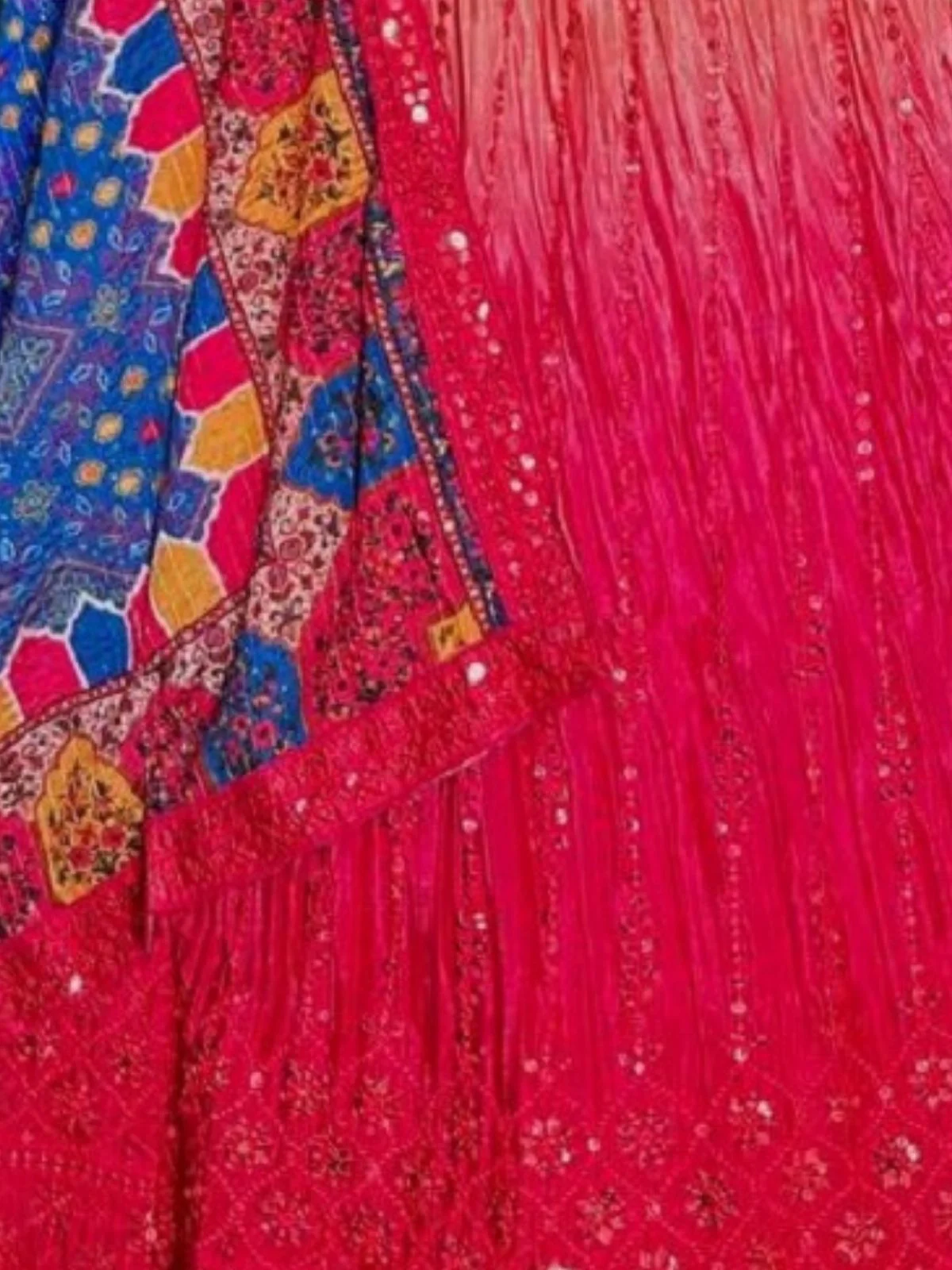 Odette Red Chinon Silk Embroidered Semi-Stitched Lehenga For Women - Image 4