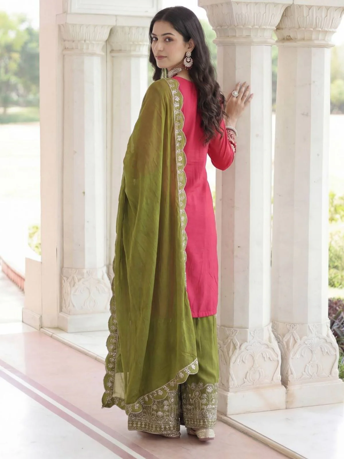 Odette Red Chinon Solid Stitched Kurta Set For Women - Image 3