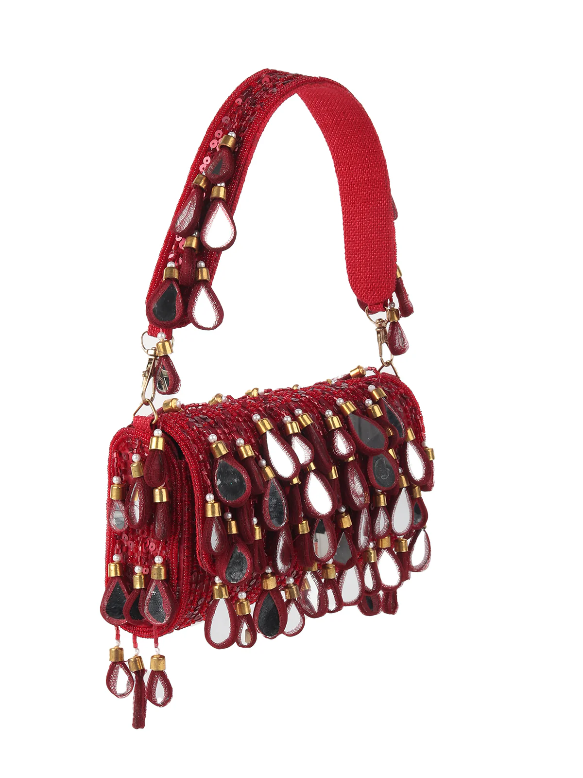 Odette Red Clutch Embellished With Mirror For Women - Image 4