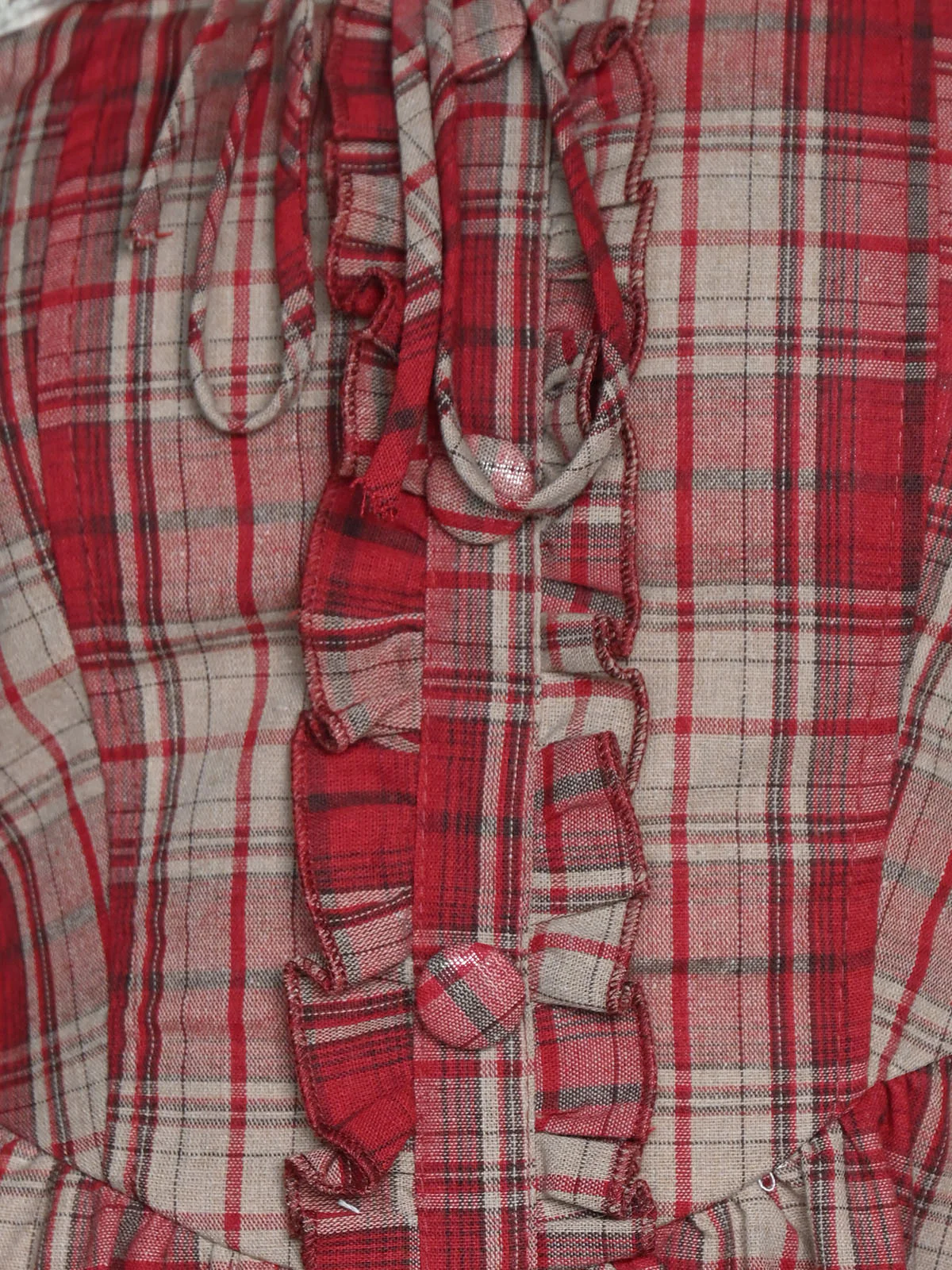 Odette Red Cotton Checked Dress For Women - Image 5