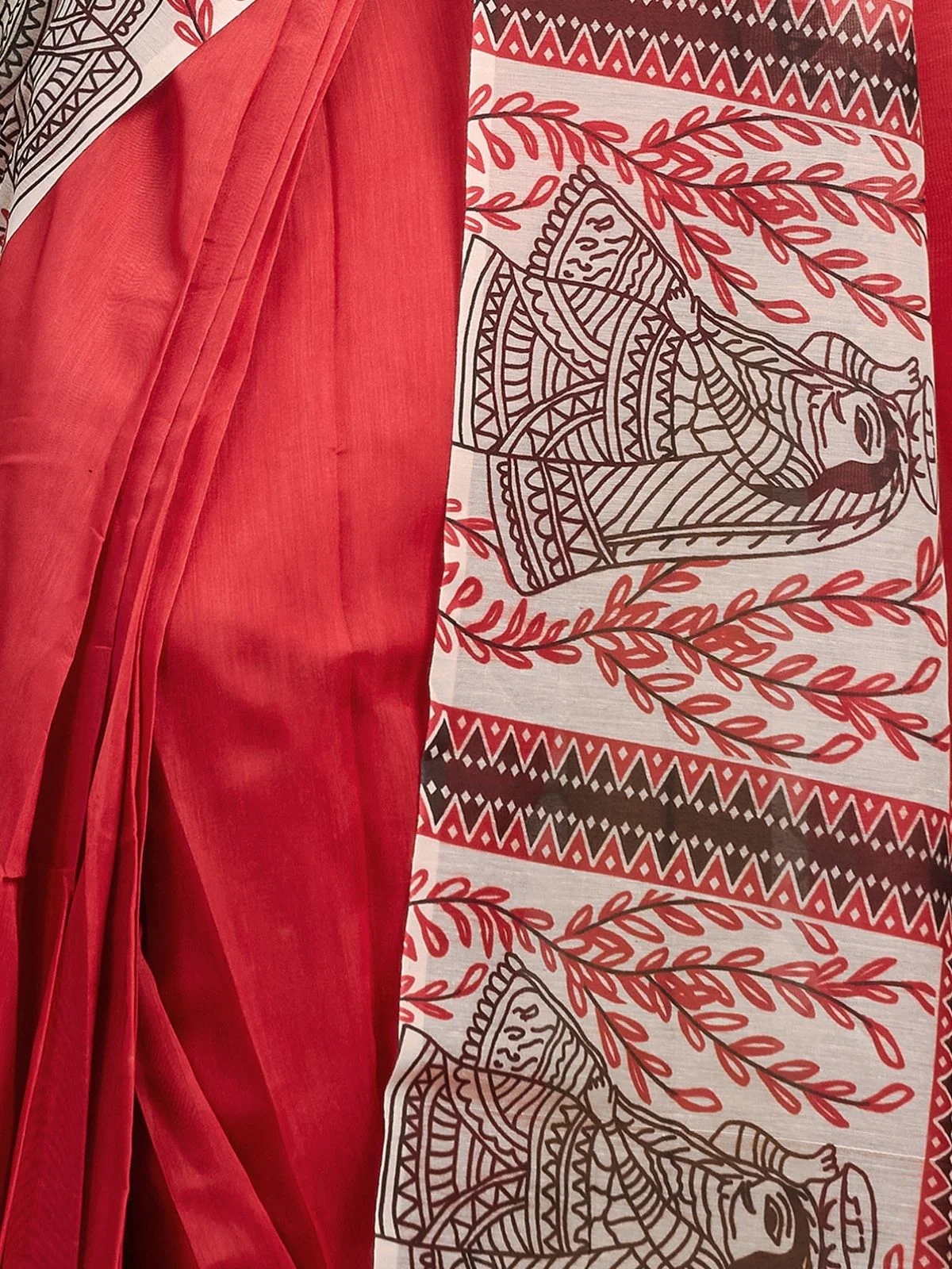 Odette Red Cotton Linen Zari Work Saree For Women - Image 6