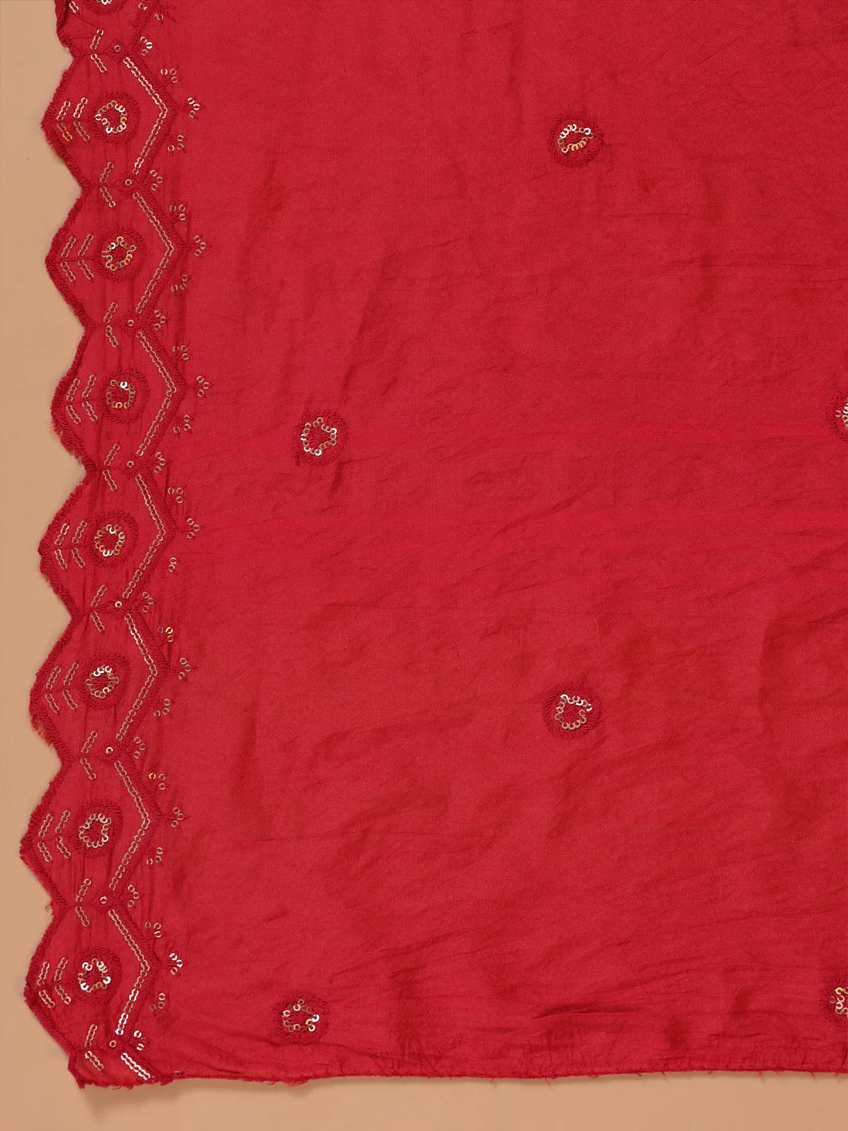Odette Red Cotton Front Yoke Gathered Stitched Kurta Set For Women - Image 8