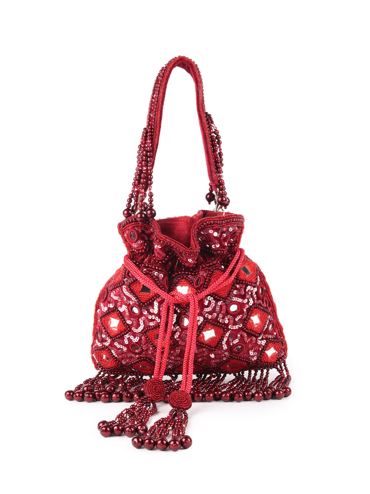 Odette Red Embroidered Batuwa Bag For Women - Image 3