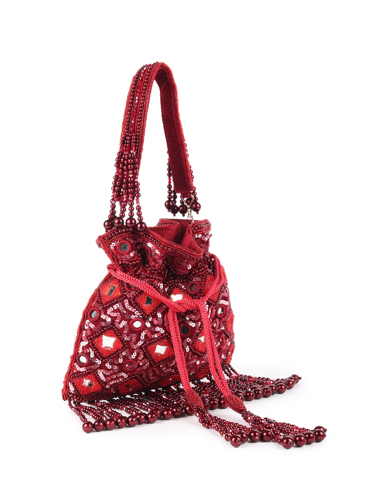 Odette Red Embroidered Batuwa Bag For Women - Image 4