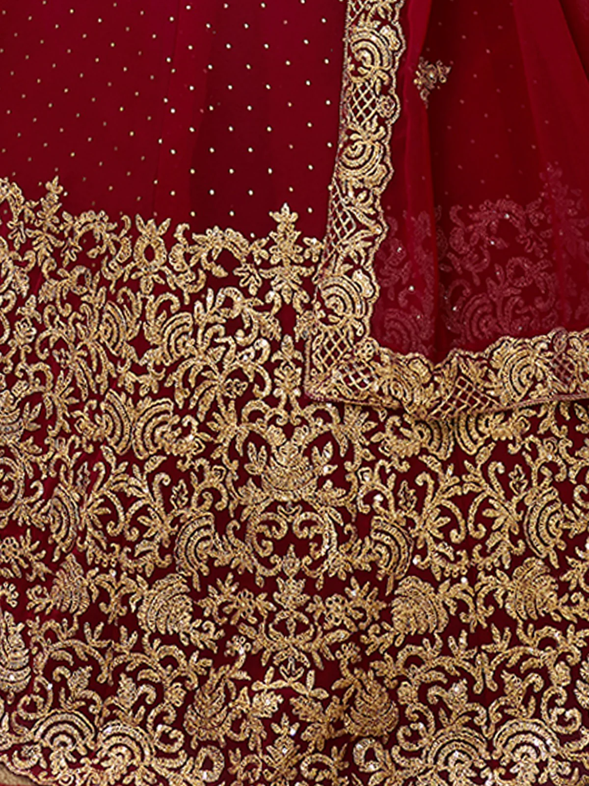 Odette Red Embroidered Georgette Semi Stitched Lehenga With Blouse For Women - Image 5