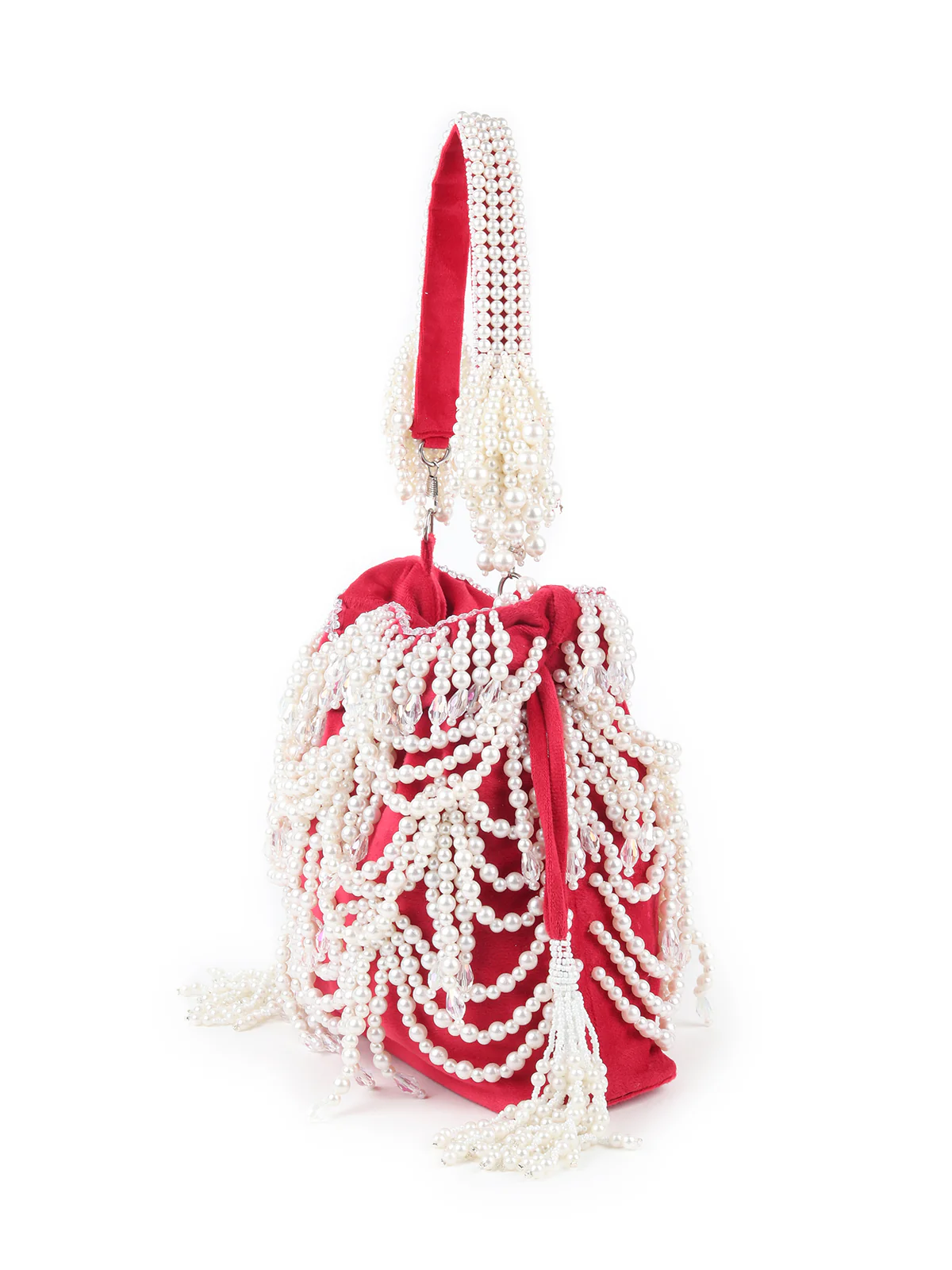 Odette Red Embroidered Potli Bag For Women - Image 4