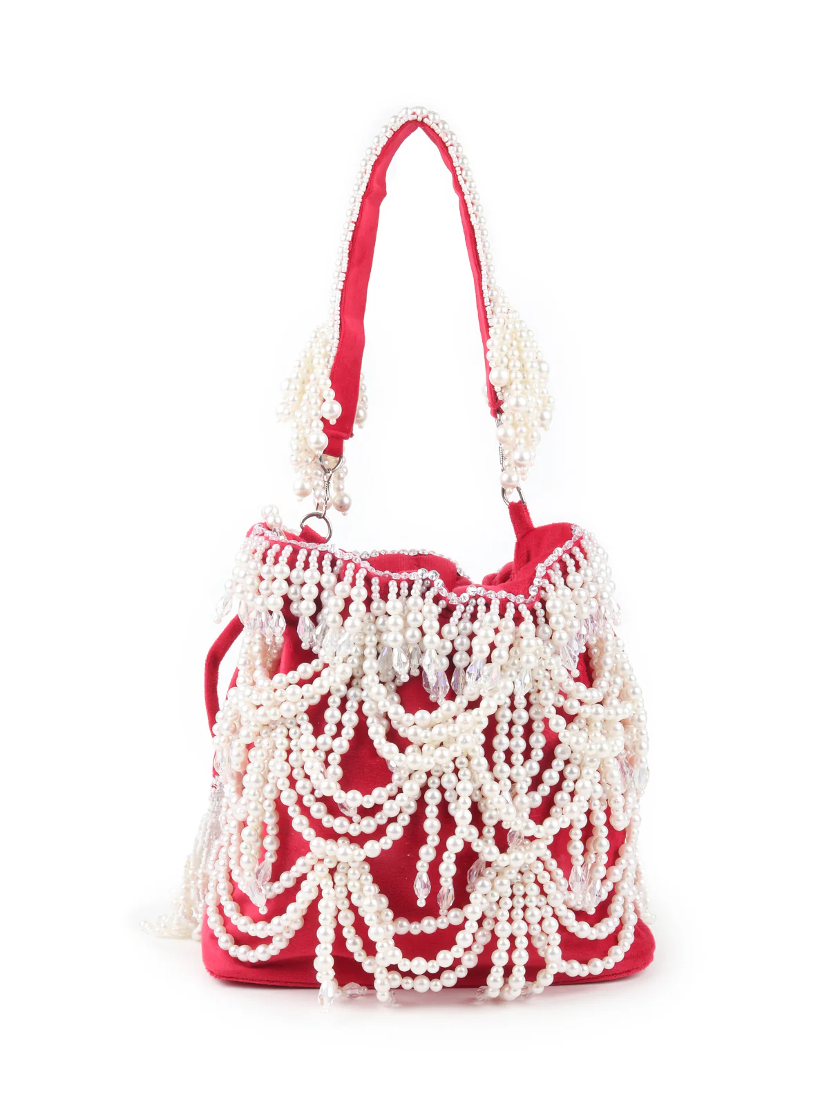 Odette Red Embroidered Potli Bag For Women - Image 6