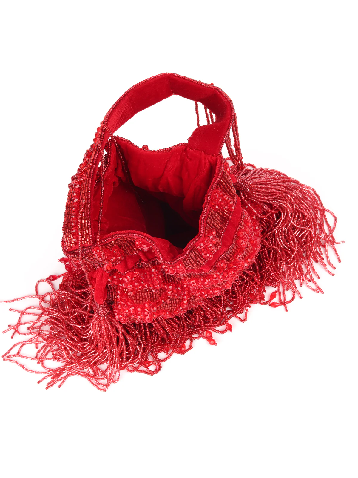 Odette Red Embroidered Potli Bag with Tassels For Women - Image 6