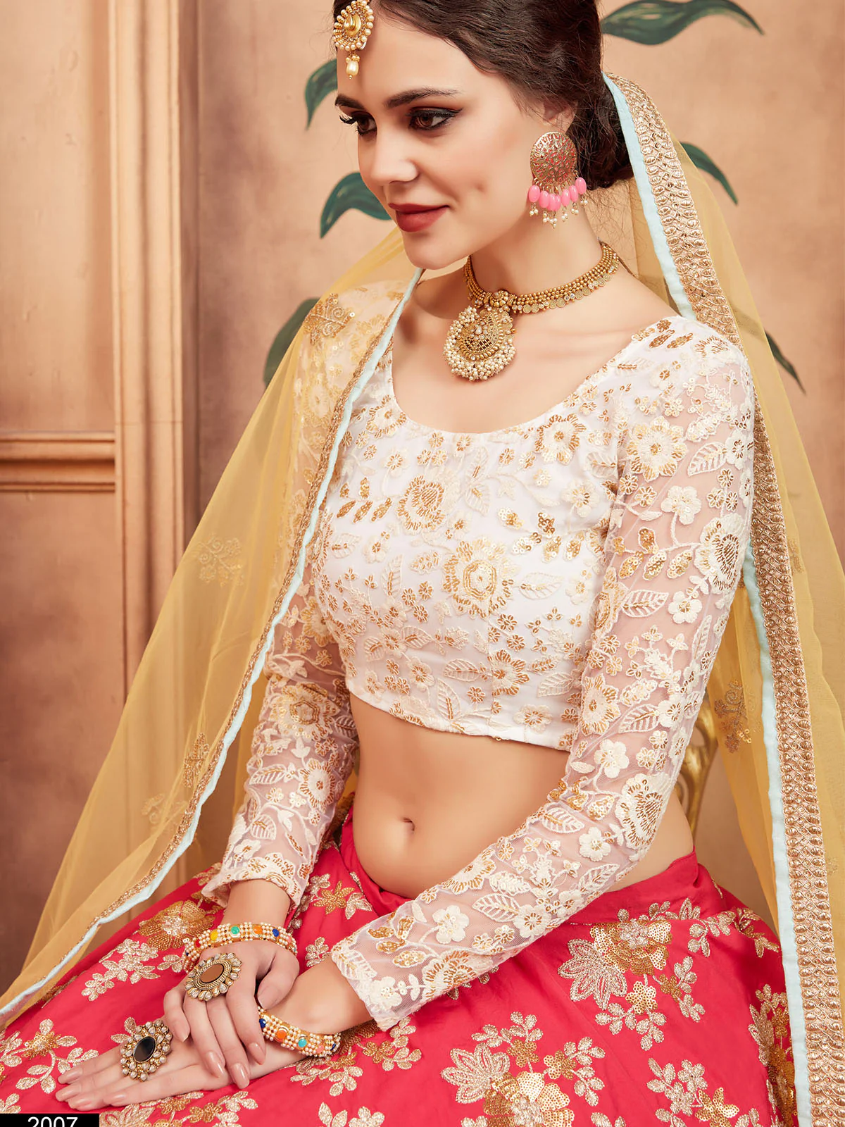Odette Red Embroidered Silk Blend Semi Stitched Lehenga With Blouse For Women - Image 4
