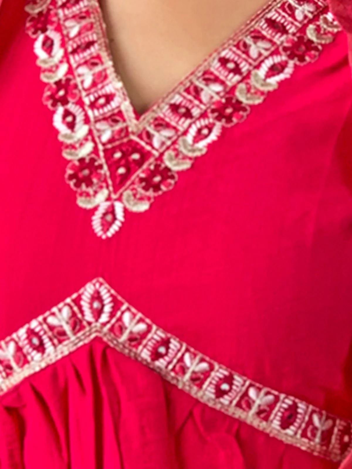 Odette Red Embroidered Viscose Silk Stitched Kurta Salwar Set For Women - Image 4