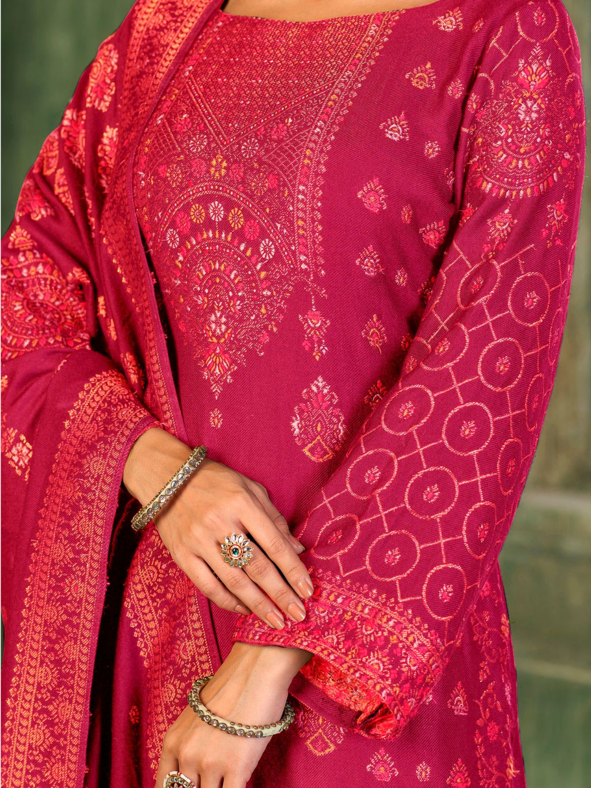 Odette Red Embroidered Viscose Semi Stitched Kurta Set For Women - Image 3