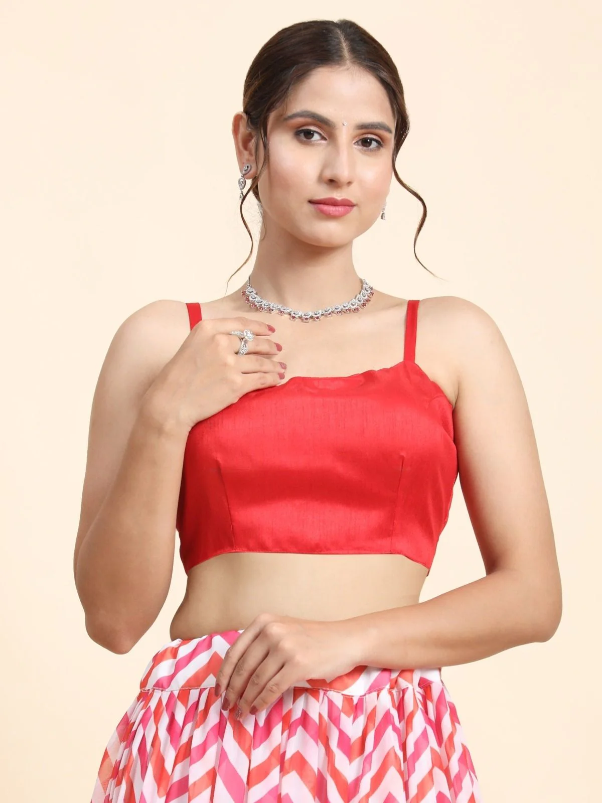 Odette Red Georgette Embellished Semi-Stitched Lehenga For Women - Image 3