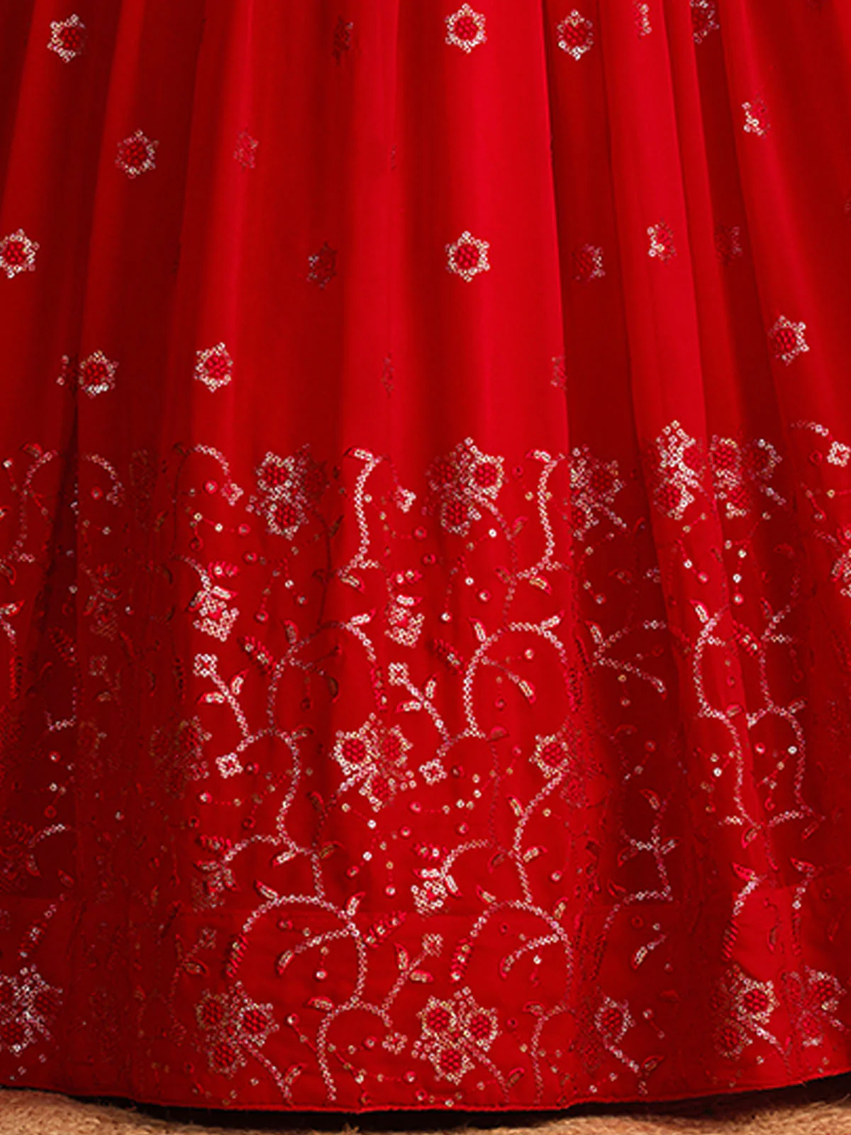 Odette Red Georgette Embellished Semi Stitched Lehenga With Unstitched Blouse For Women - Image 6