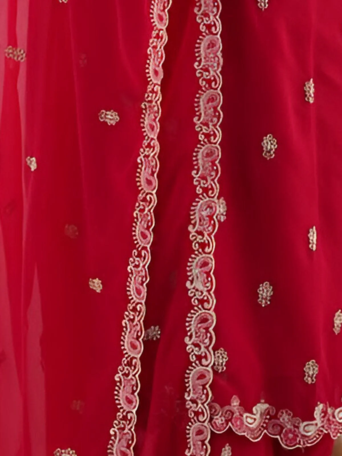 Odette Red Georgette Embroidered & Cutwork Kurta Set For Women - Image 5