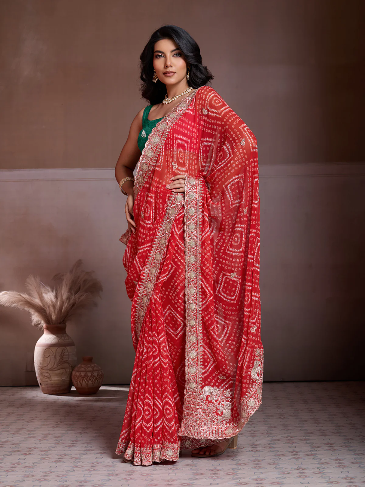 Odette Red Georgette Embroidered Saree For Women - Image 2