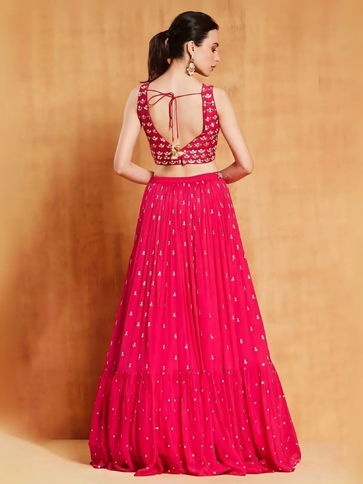 Odette Red Georgette Embroidered Semi-Stitched Lehenga For Women - Image 2