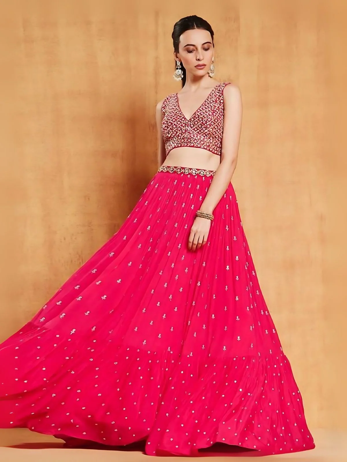 Odette Red Georgette Embroidered Semi-Stitched Lehenga For Women - Image 3