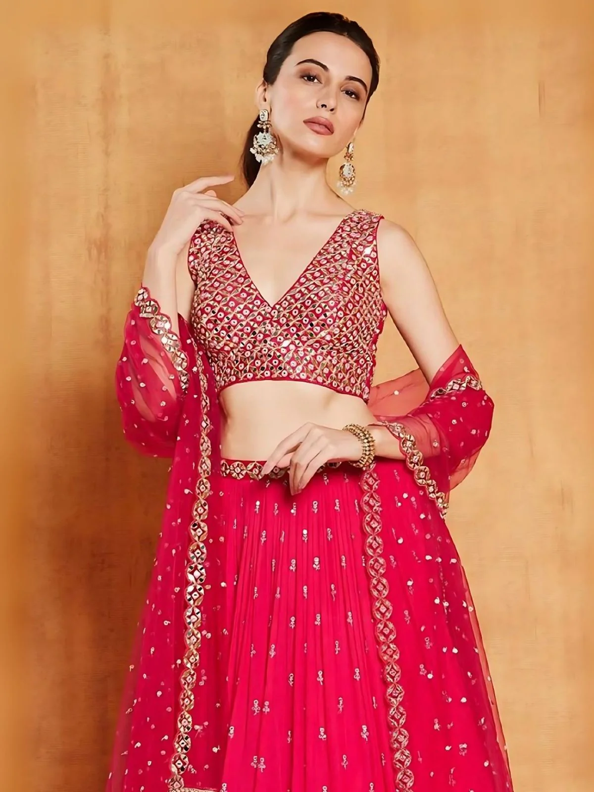 Odette Red Georgette Embroidered Semi-Stitched Lehenga For Women - Image 4