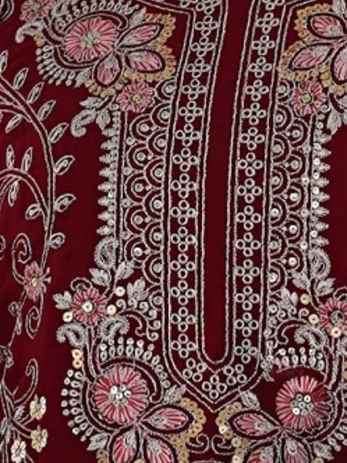 Odette Red Georgette Embroidered Stitched Kurta Set For Women - Image 4