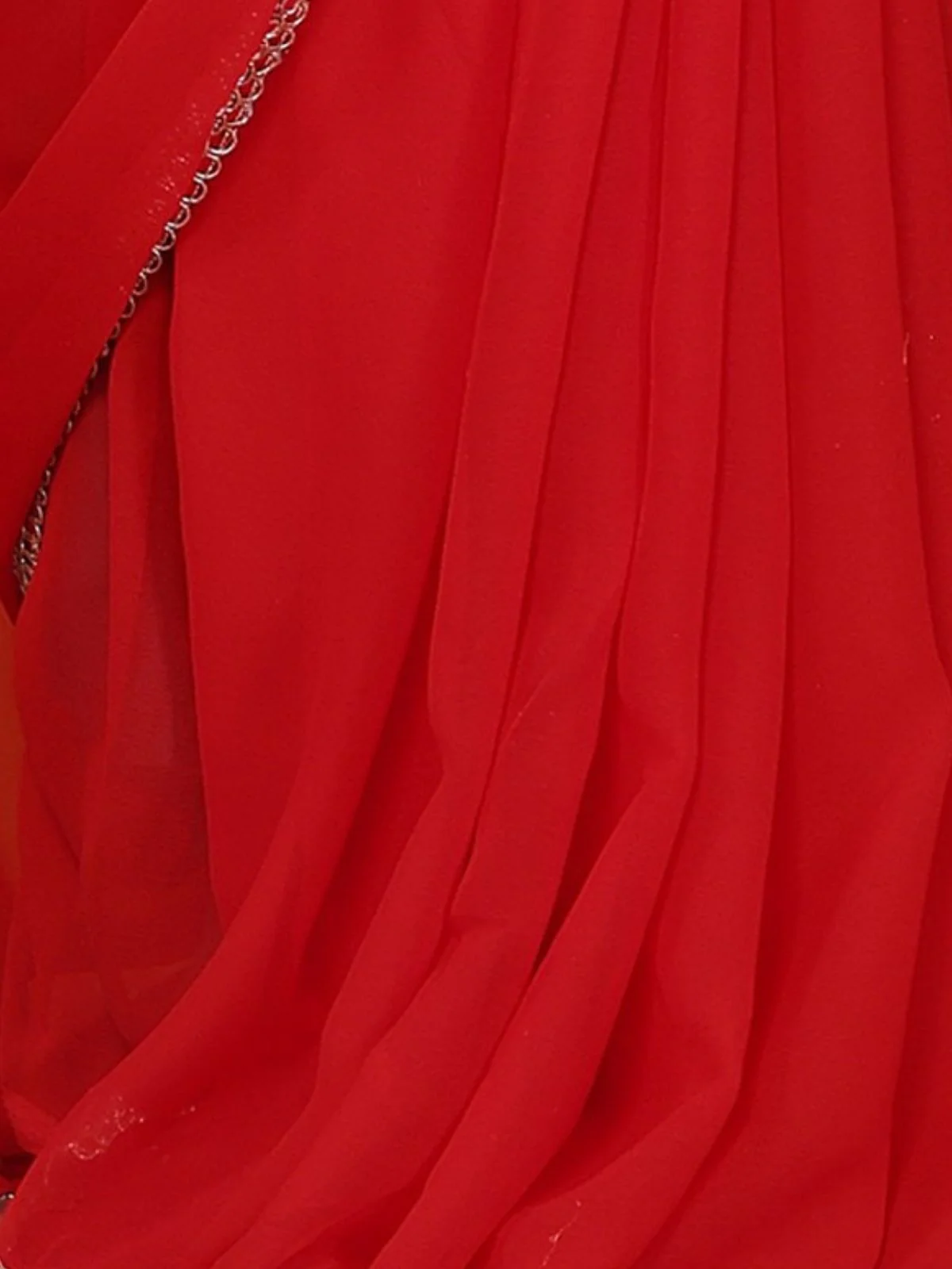 Odette Red Georgette Plain Saree With Unstitched Blouse For Women - Image 6