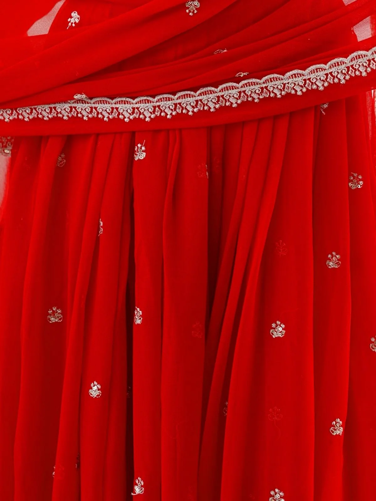 Odette Red Georgette Sequins Embroidered Stitched Kurta Set For Women - Image 8