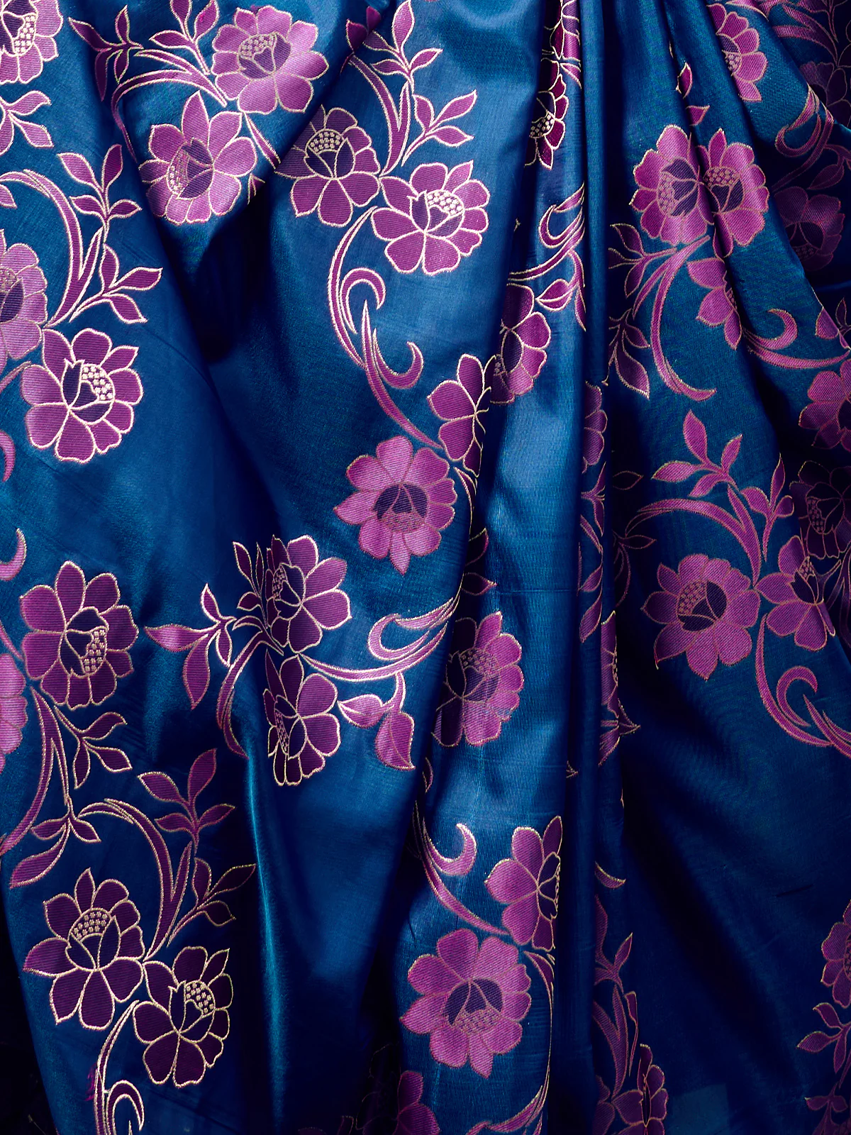 Odette Dark Blue Handloom Woven Satin Saree For Women - Image 7
