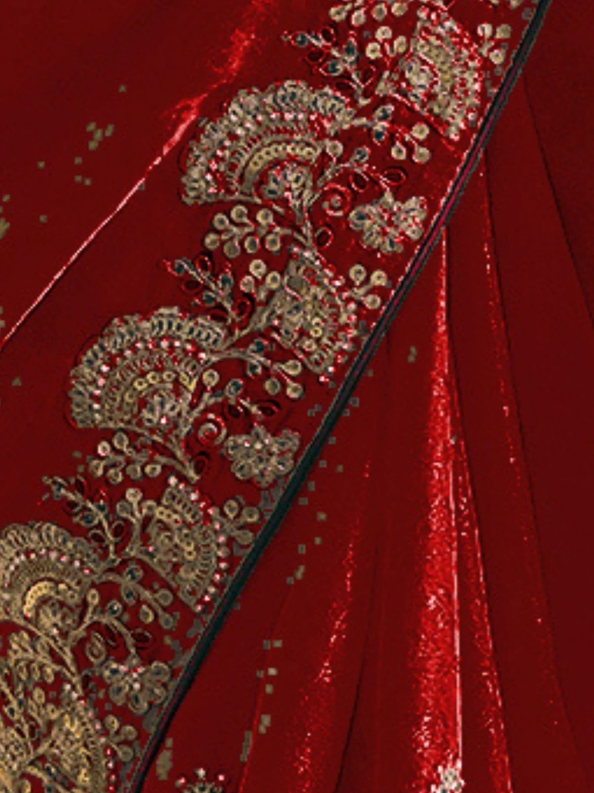 Odette Red Jacquard Embroidered Elegant Saree For Women - Image 4