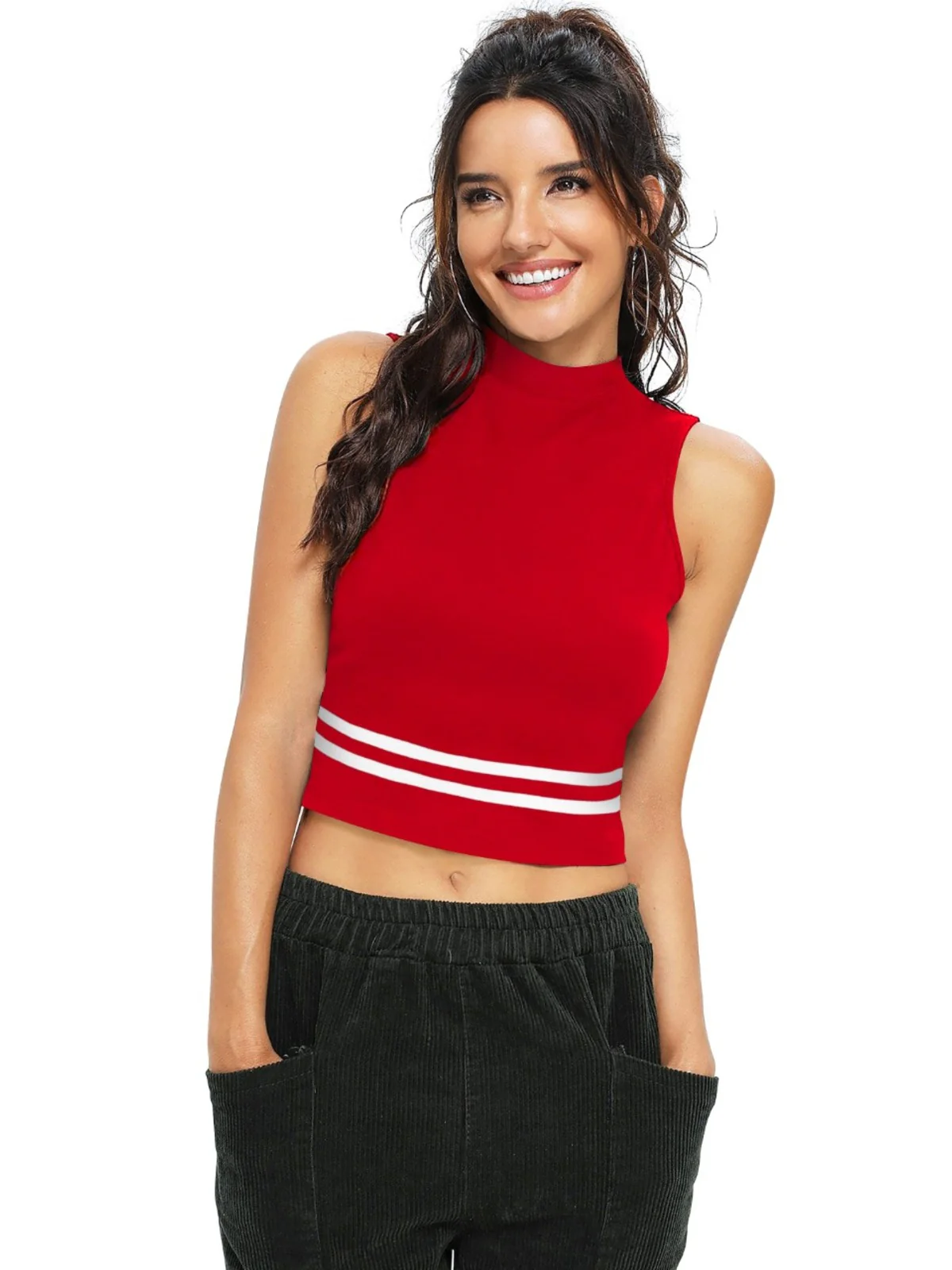 Odette Red Knit Fabric Top For Women - Image 2