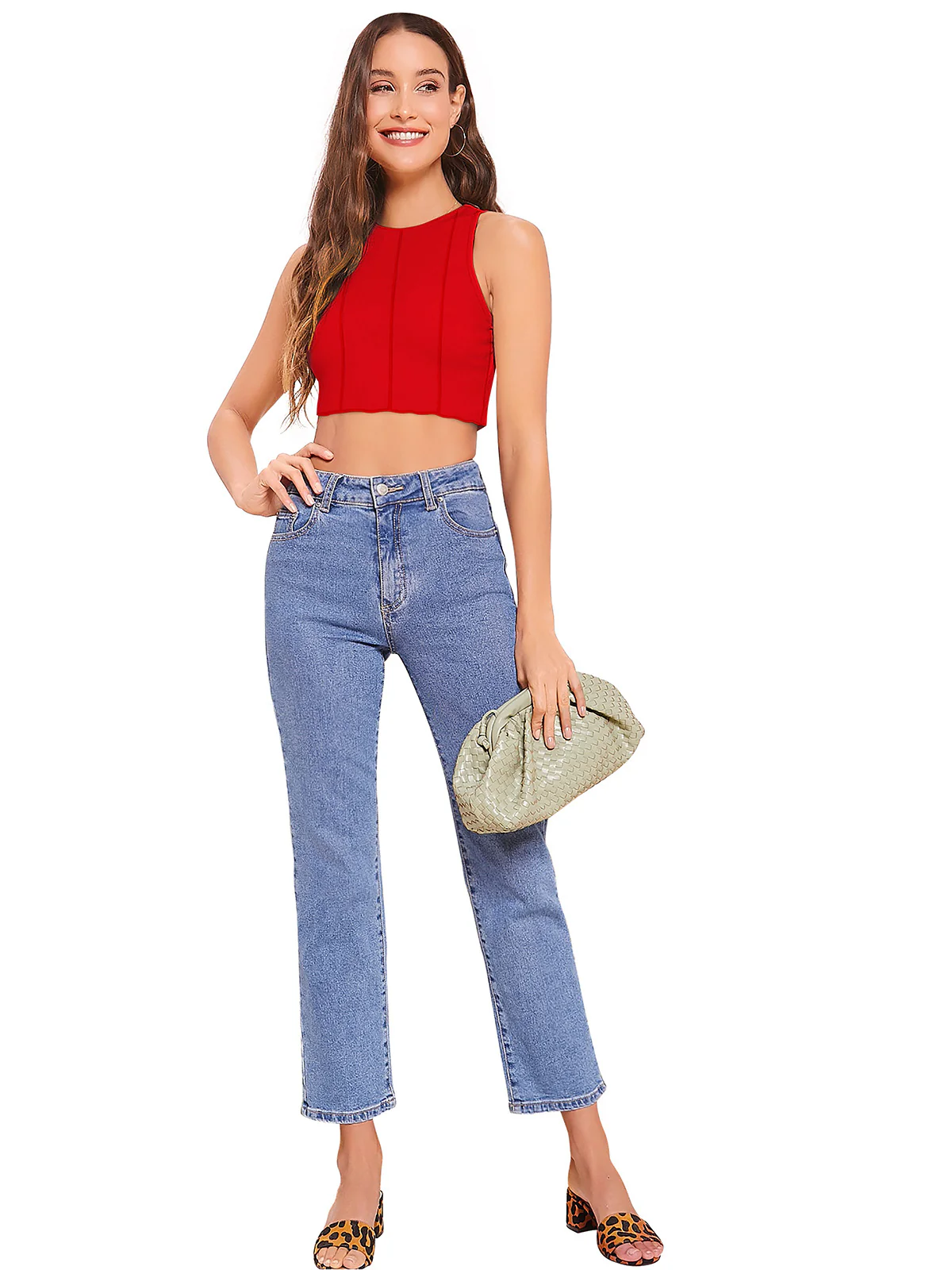 Odette Red Knit Fabric Top For Women - Image 5