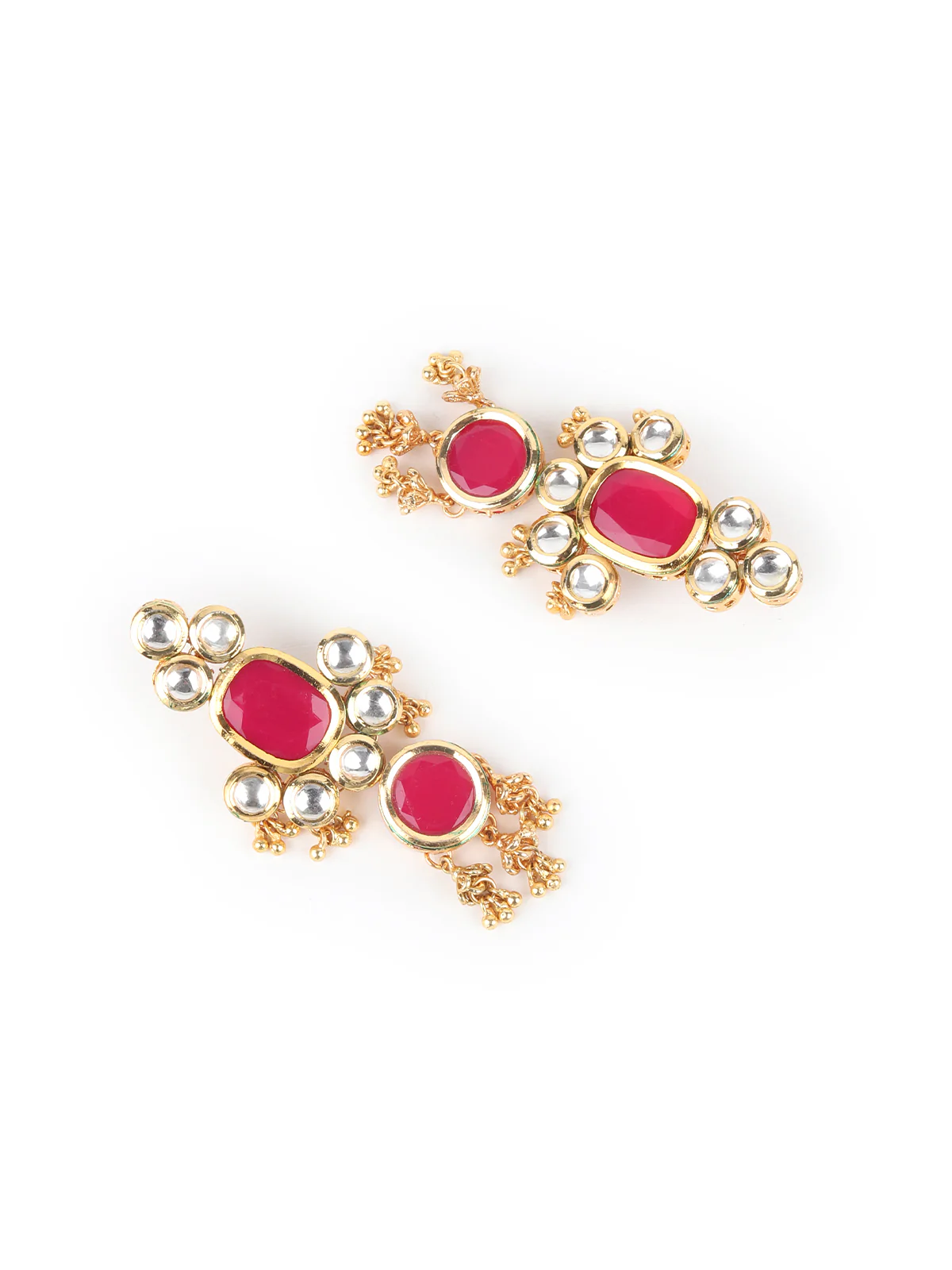 Odette Red Kundan Golden Multilayered Necklace Set For Women - Image 6