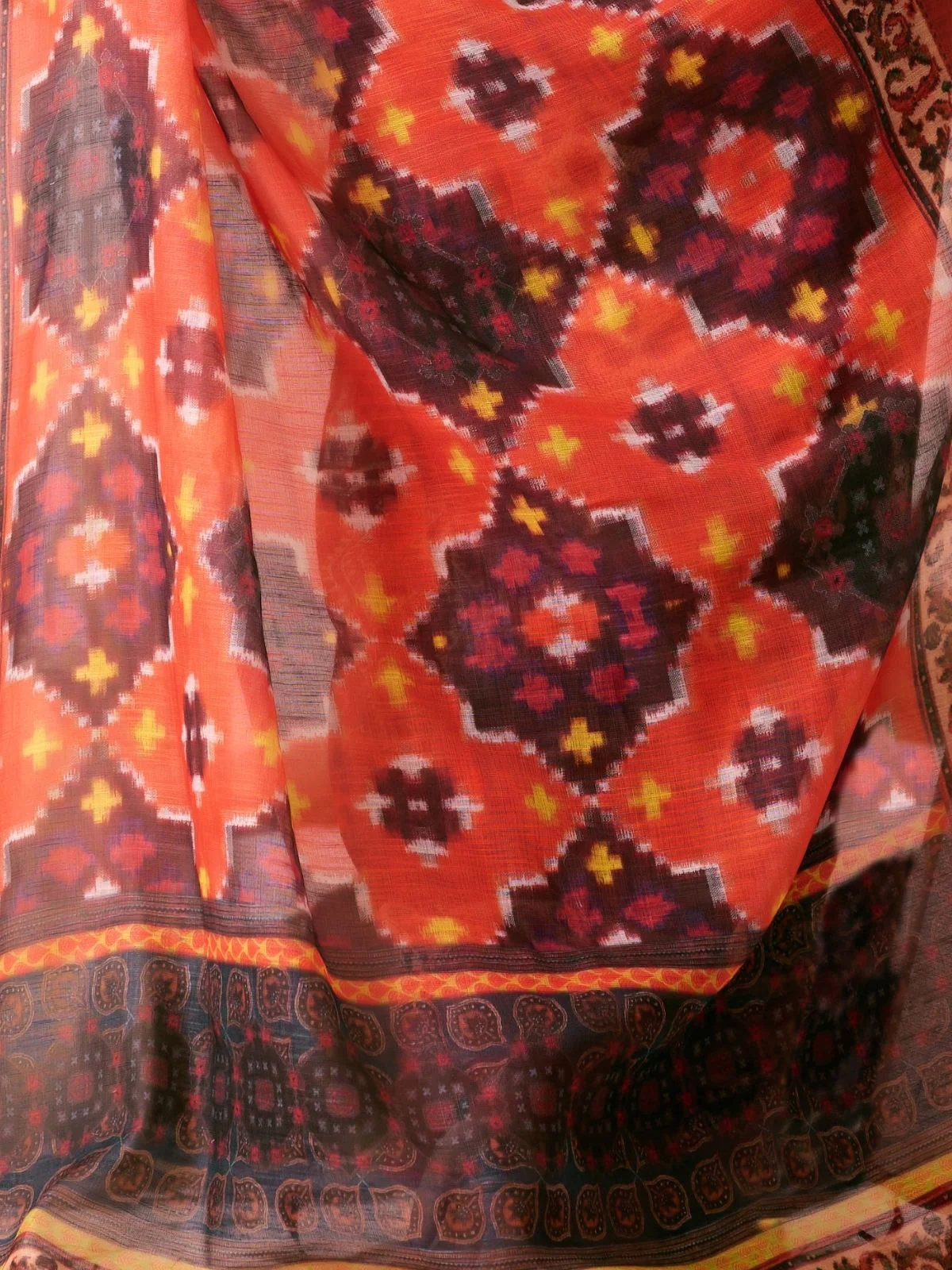 Odette Red Linen Cotton Printed Saree For Women - Image 5