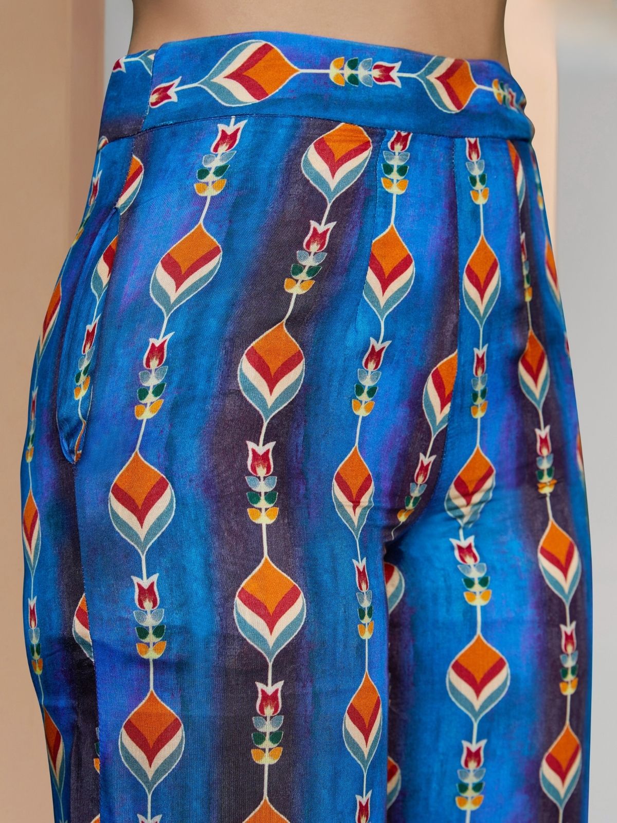 Odette Red And Blue Linen Printed Stitched Co-Ord Set For Women - Image 6