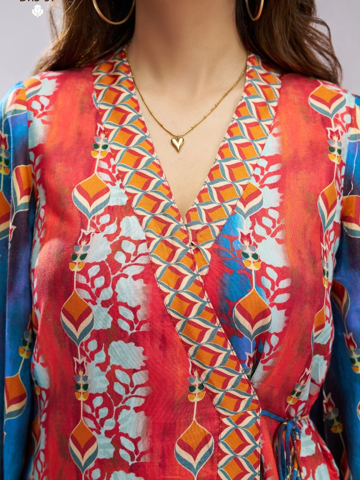 Odette Red And Blue Linen Printed Stitched Co-Ord Set For Women - Image 7