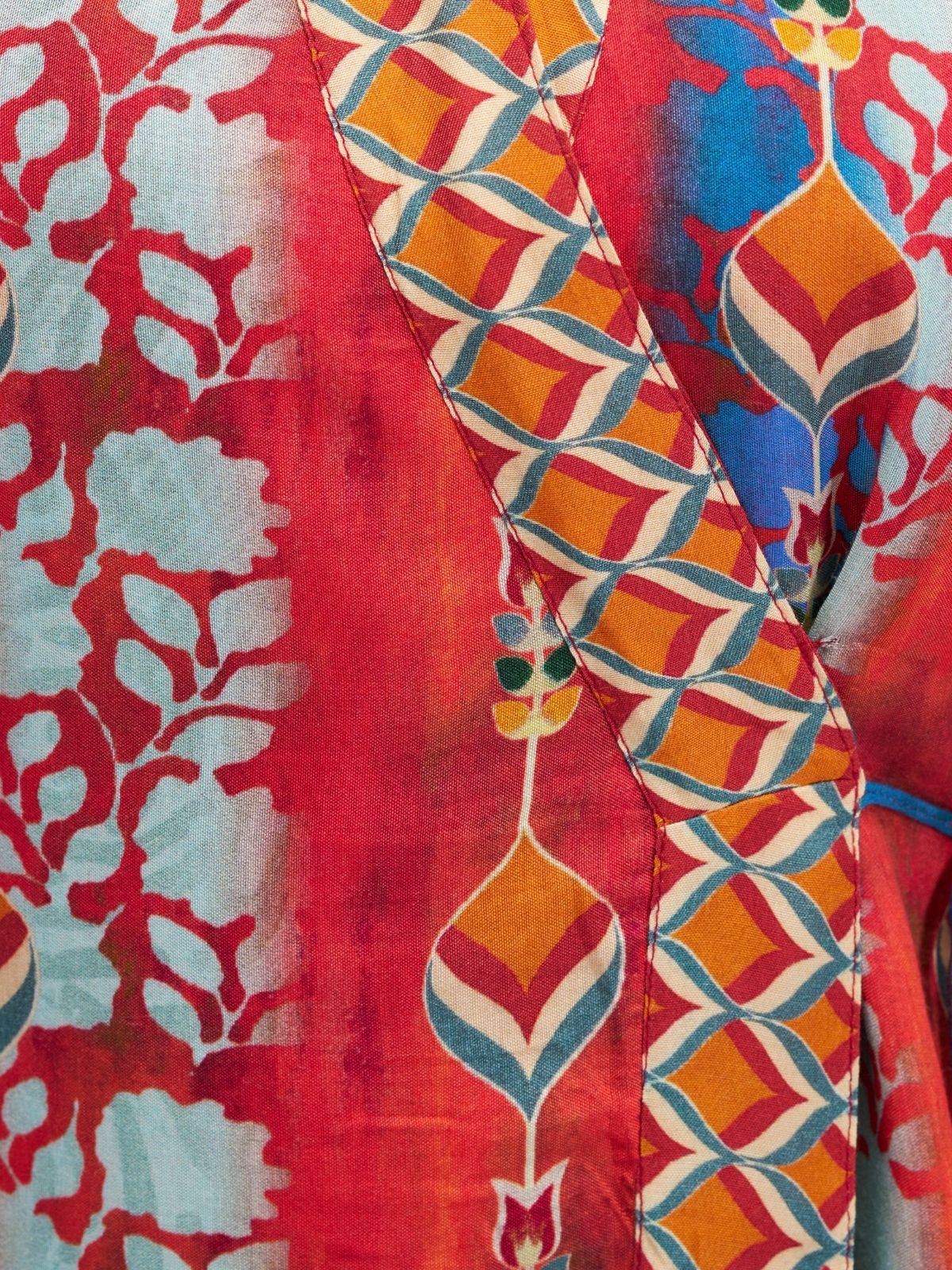 Odette Red And Blue Linen Printed Stitched Co-Ord Set For Women - Image 9