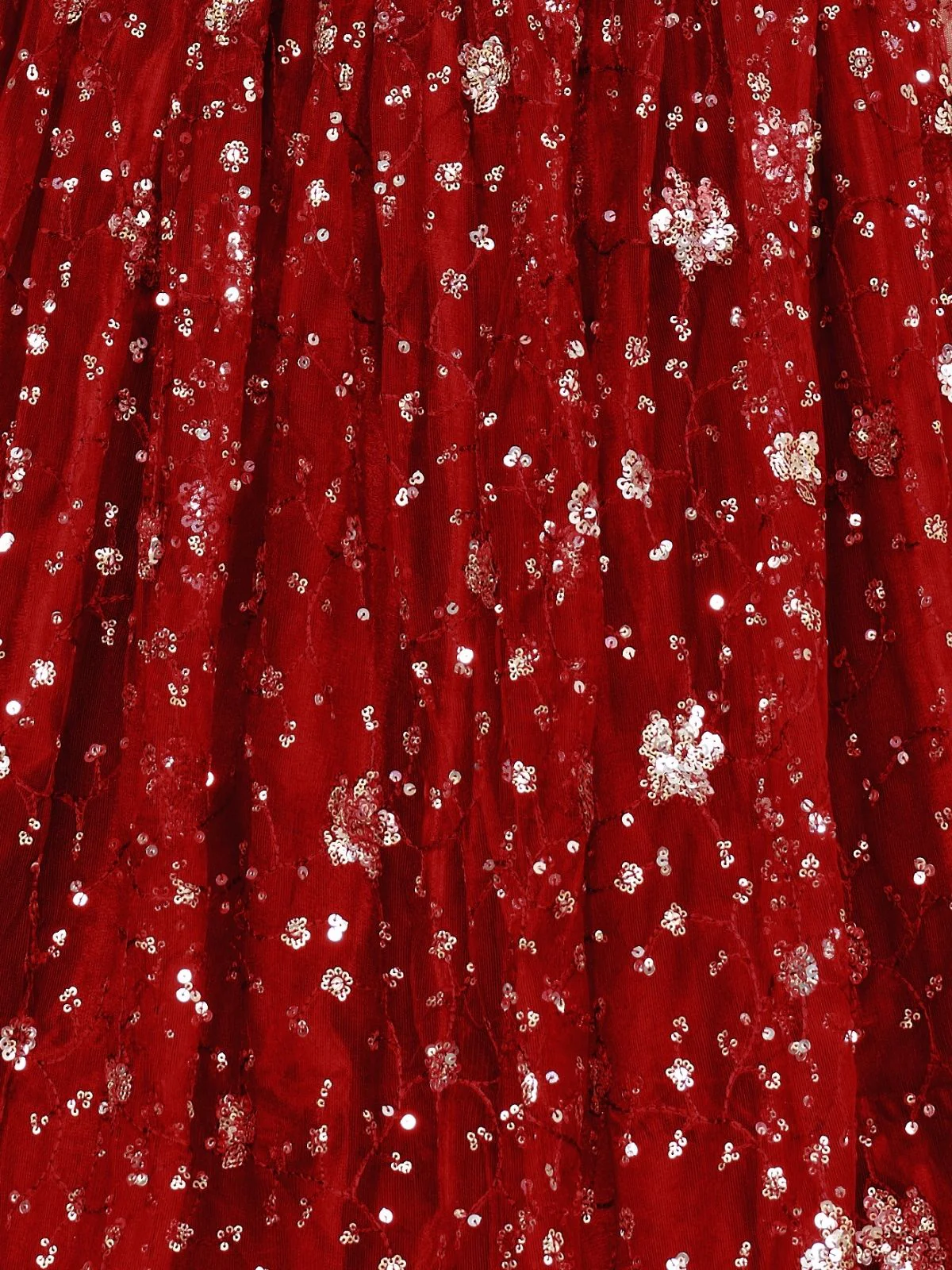 Odette Red Net Embroidered Semi Stitched Lehenga For Women - Image 5