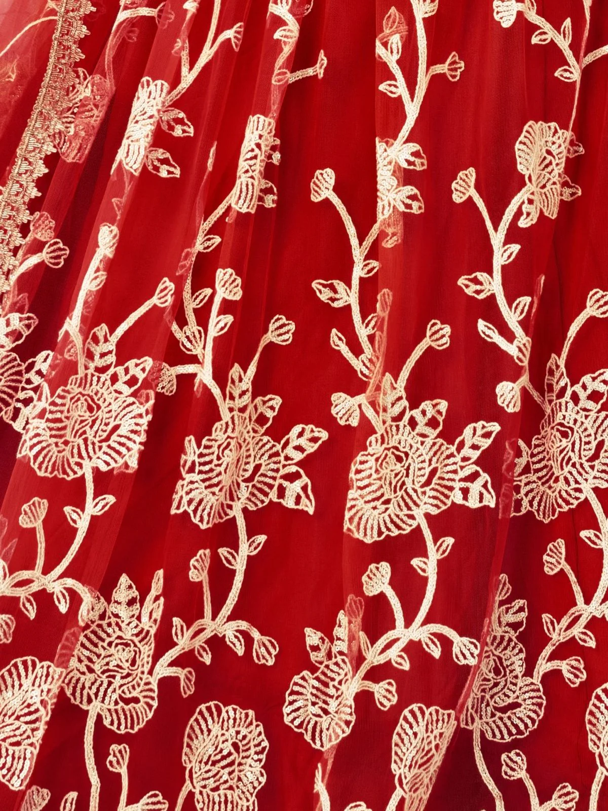 Odette Red Net Embroidered Semi Stitched Lehenga For Women - Image 4