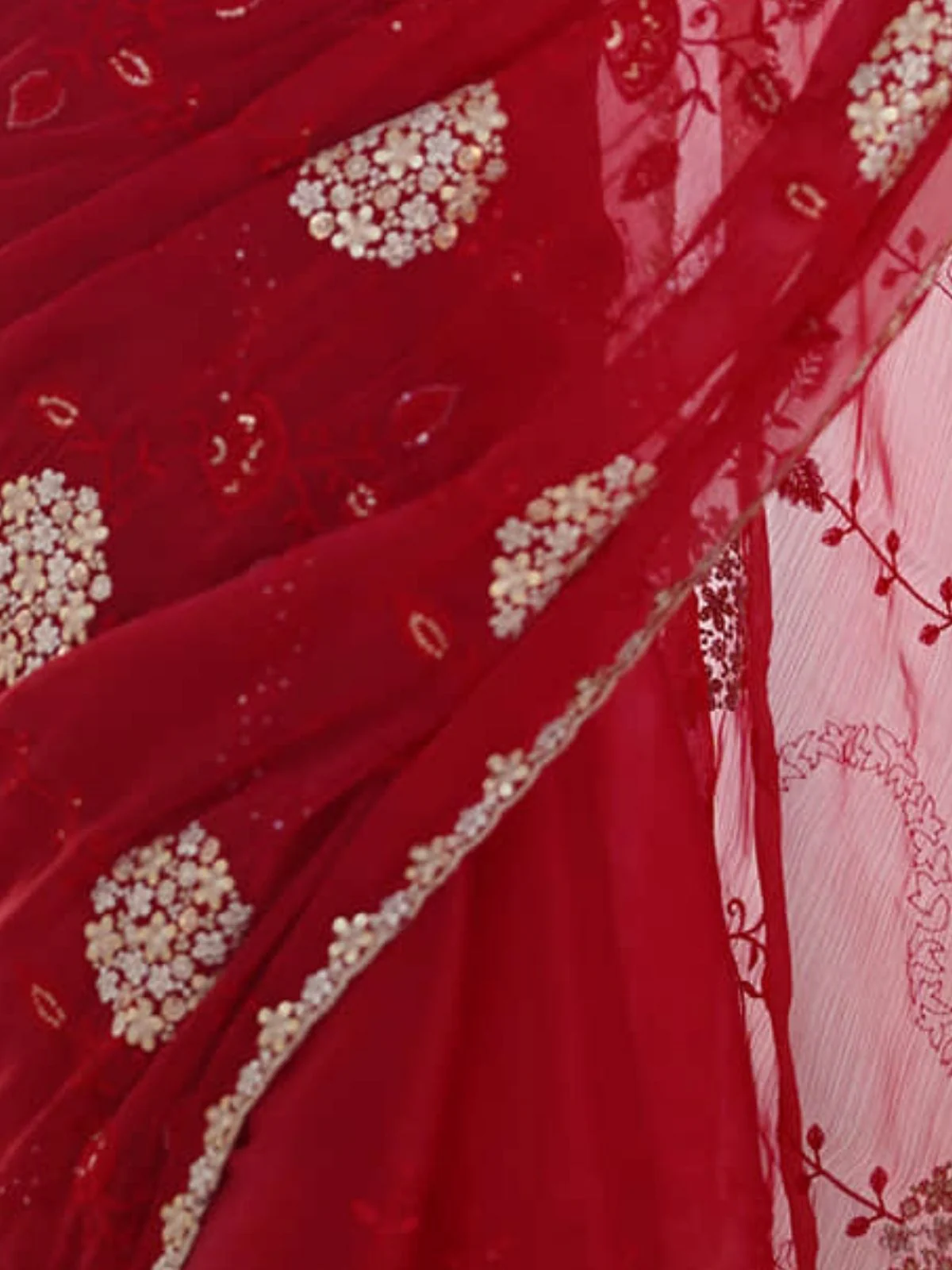 Odette Red Organza Embroidered Solid Saree For Women - Image 5
